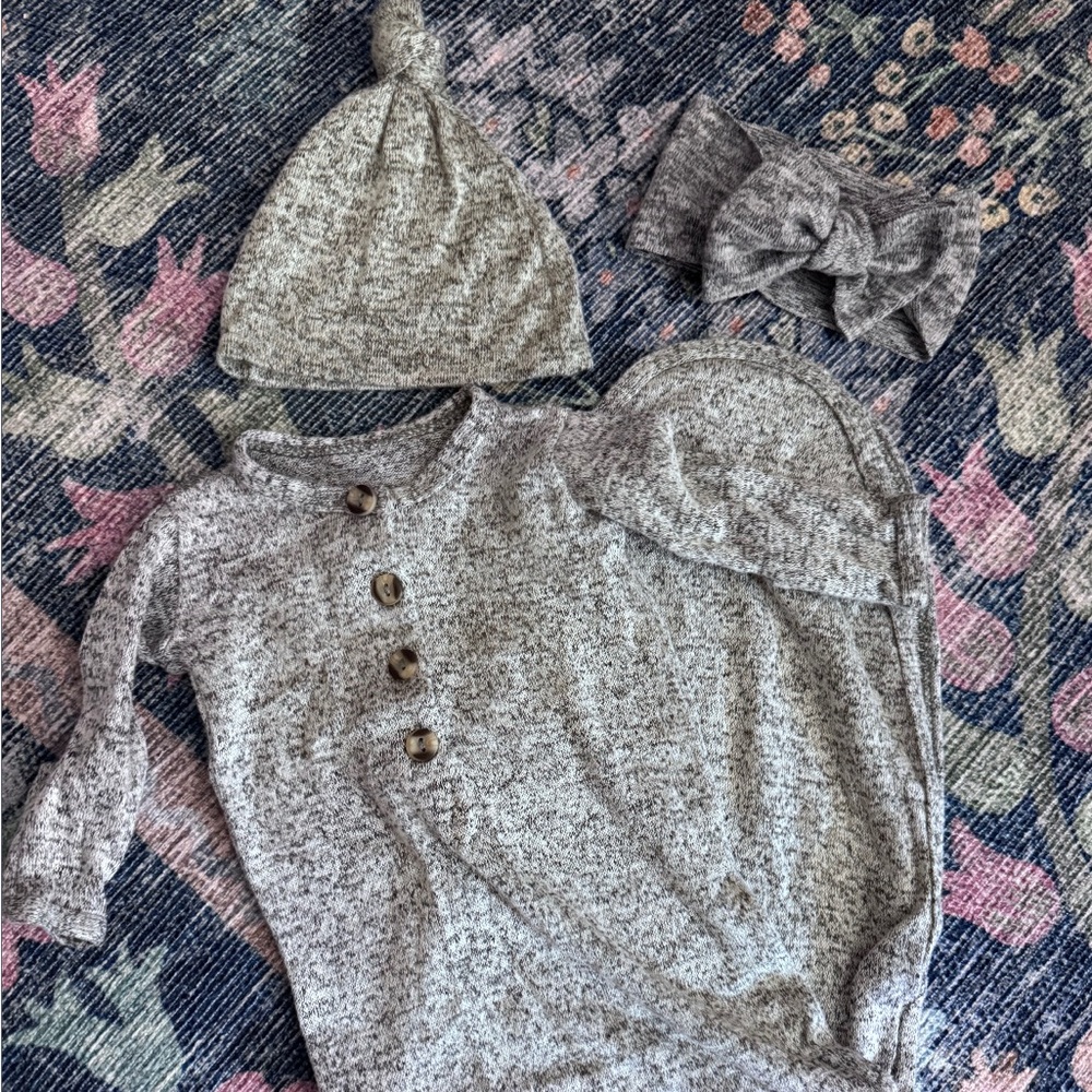 Lou Lou and Company Newborn Grey Sweater Gown and Hat